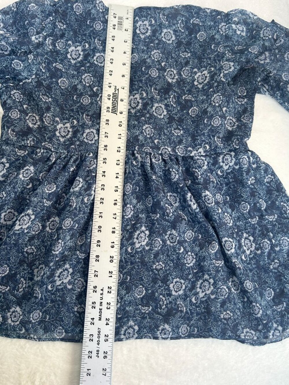 Lucky Brand Womens Blue Floral Boho Sheer Long Sleeve Tunic Top Medium Casual - Picture 8 of 8